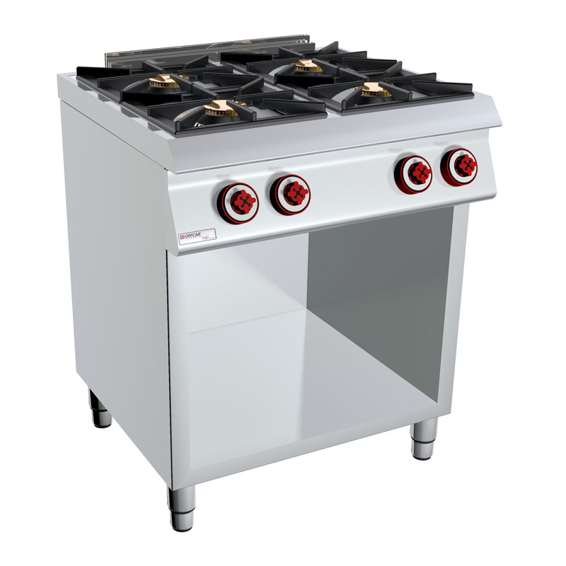 Cucina professionale gas 4 fuochi e vano aperto, evolve 700