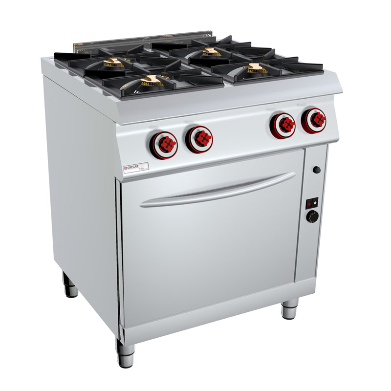 Cucina professionale gas 4 fuochi, forno gas 2/1, evolve 700