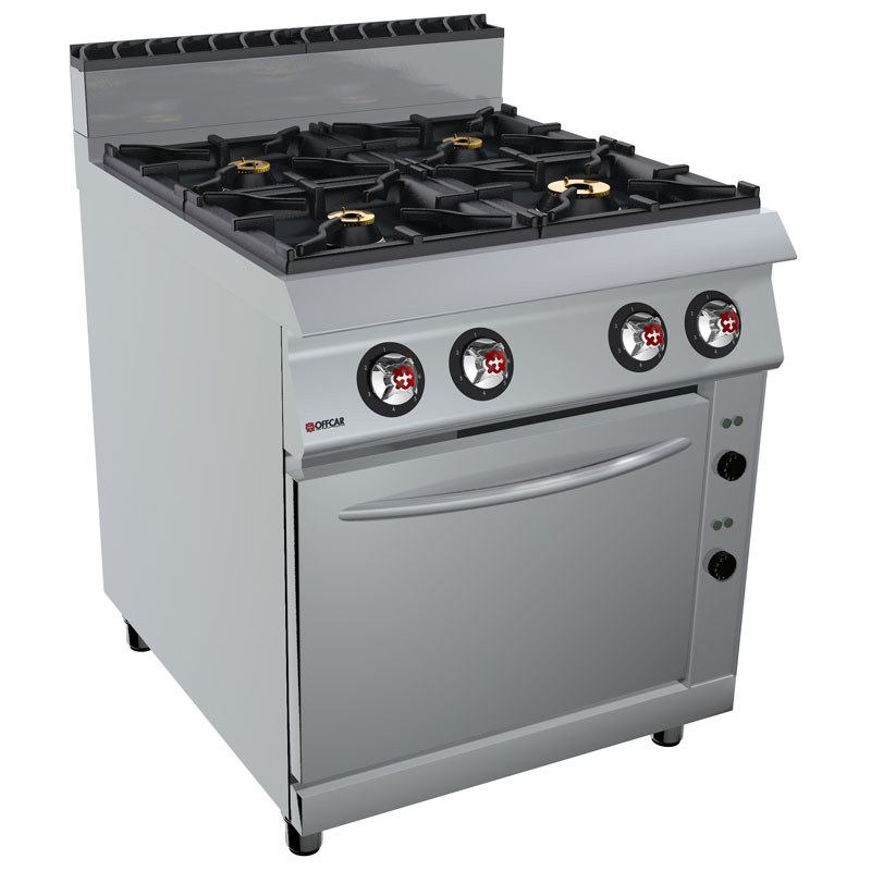 Cucina professionale gas 4 fuochi, forno el. GN2/1 stile 980