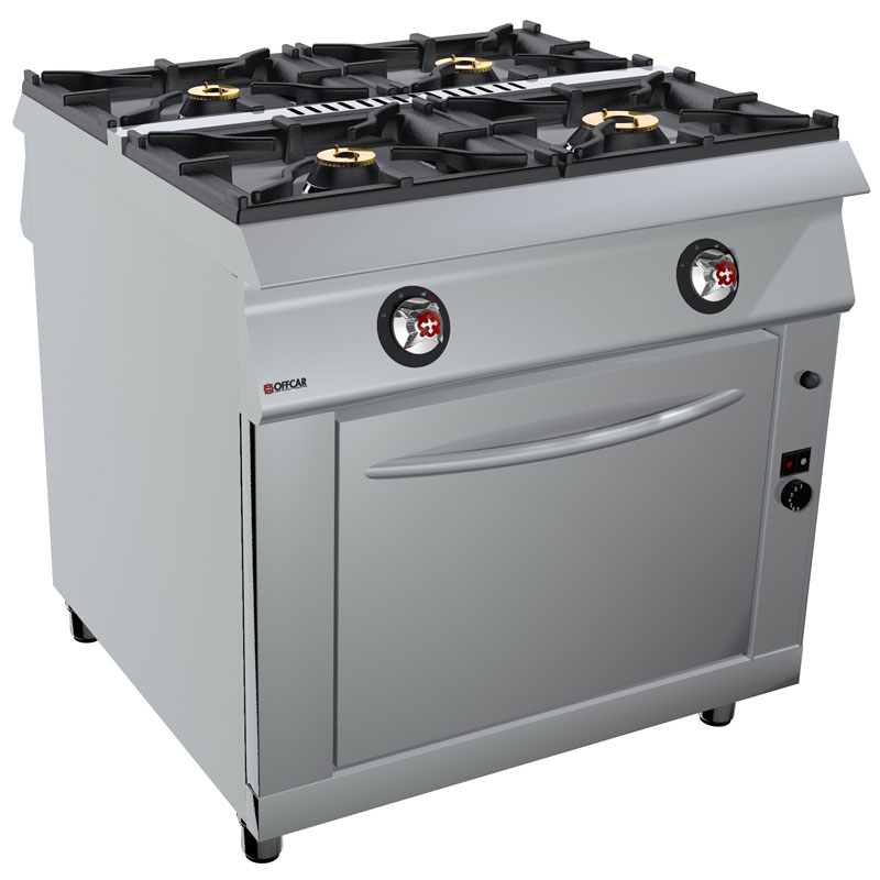 Cucina a gas 4 fuochi MEDIA POTENZA con forno a gas GN 2/1 - cm  80x71,4x85/90h 